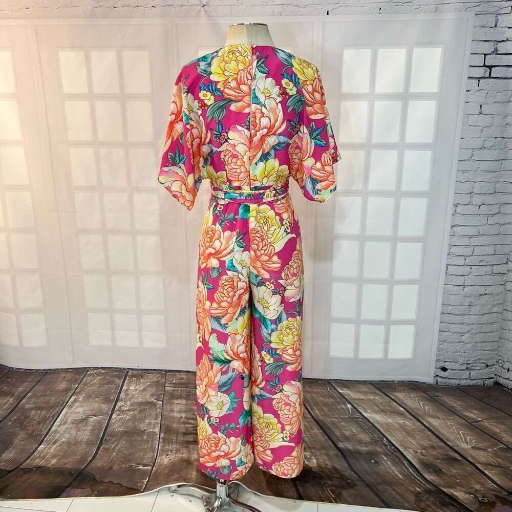 Farm Rio Anthropologie Eulalie pink floral Wide-Leg Jumpsuit size XS - Picture 8 of 13